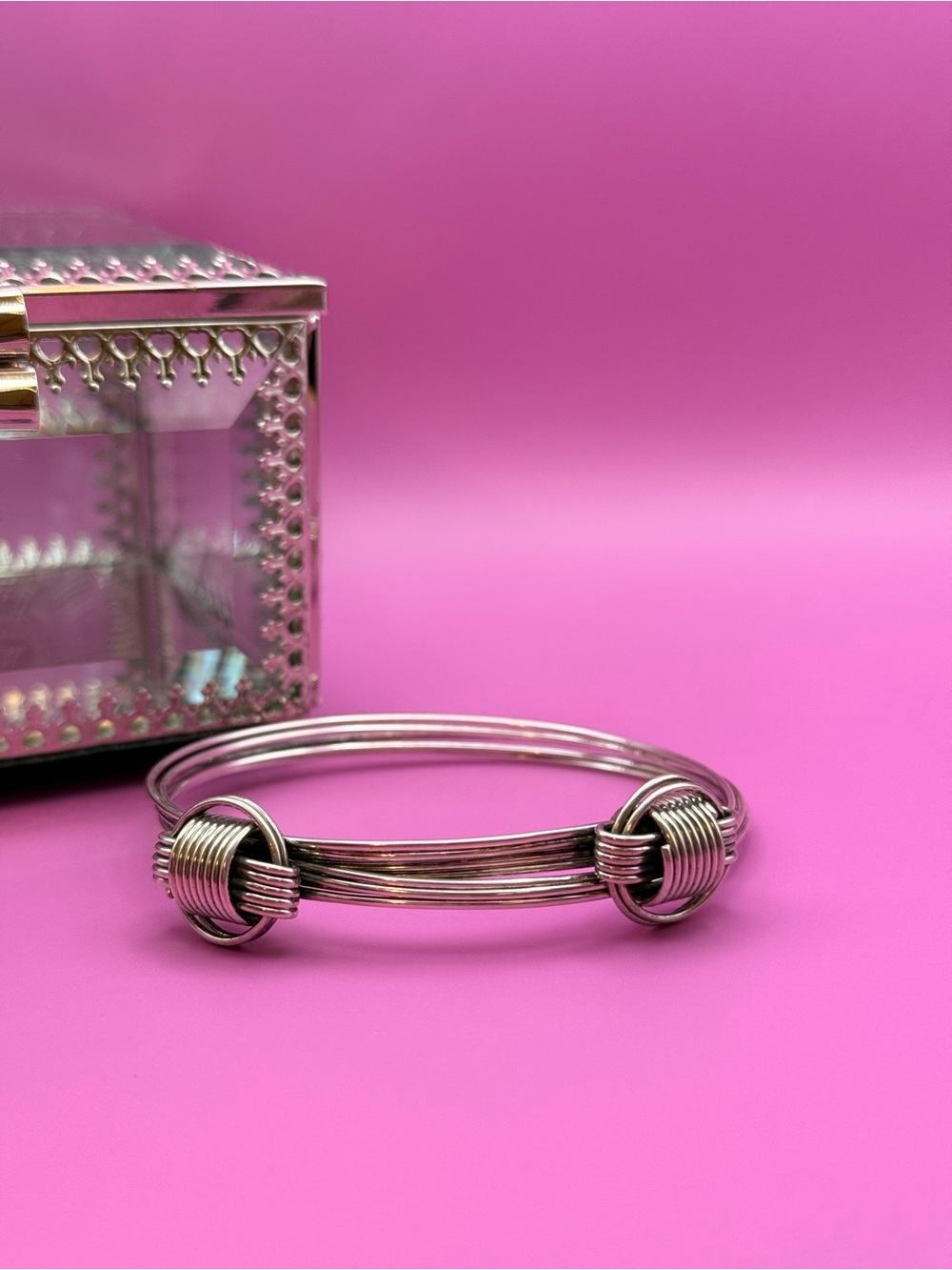 Sterling Silver 925 Elephant Hair Knot Bangle Bracelet 17.39g Adjustable